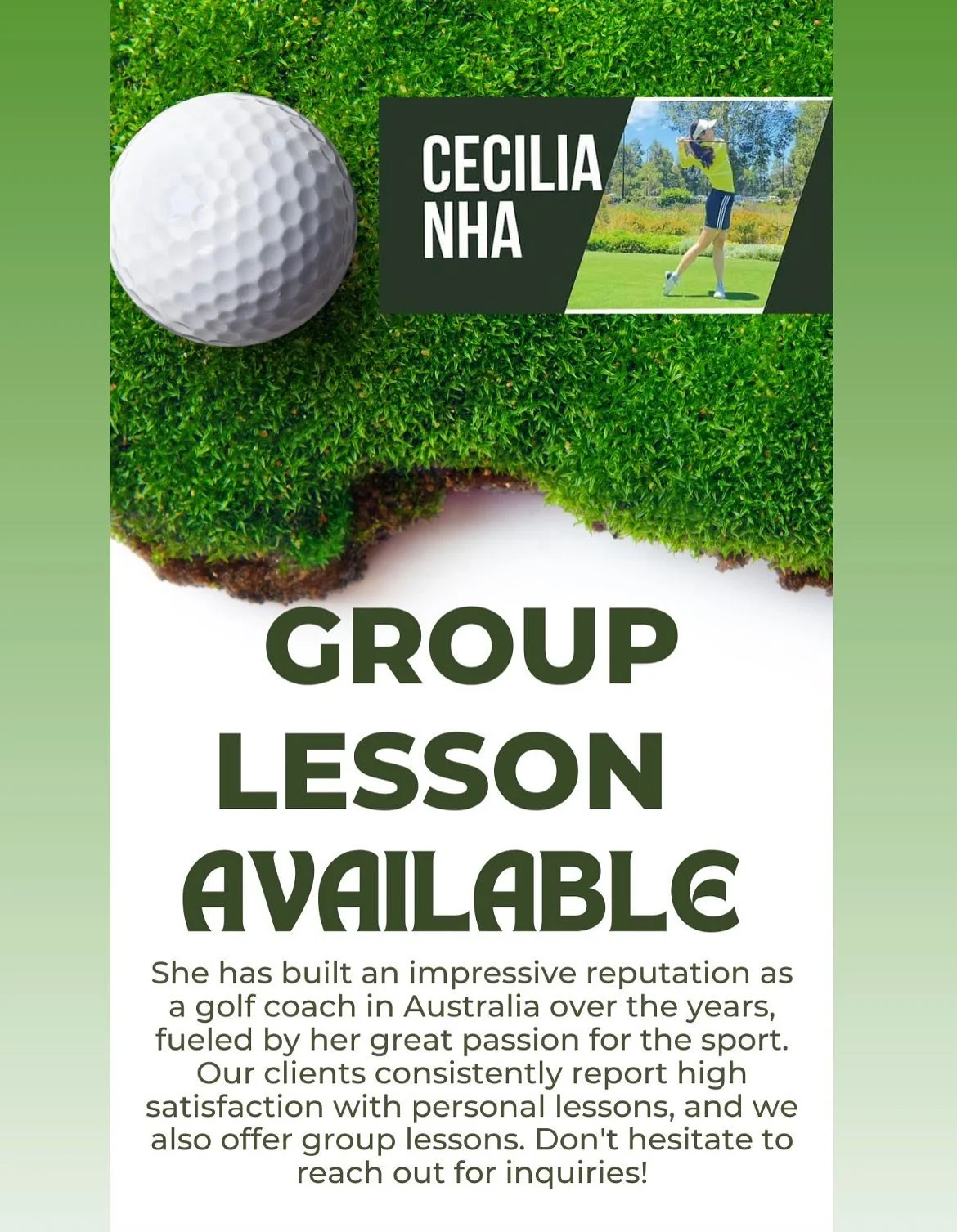 As a PGA professional, she offers expert coaching tailored to golfers of all levels, from beginners to seasoned players. With her extensive experience and deep passion for the game, she ensures each session is not only informative but also engaging. 