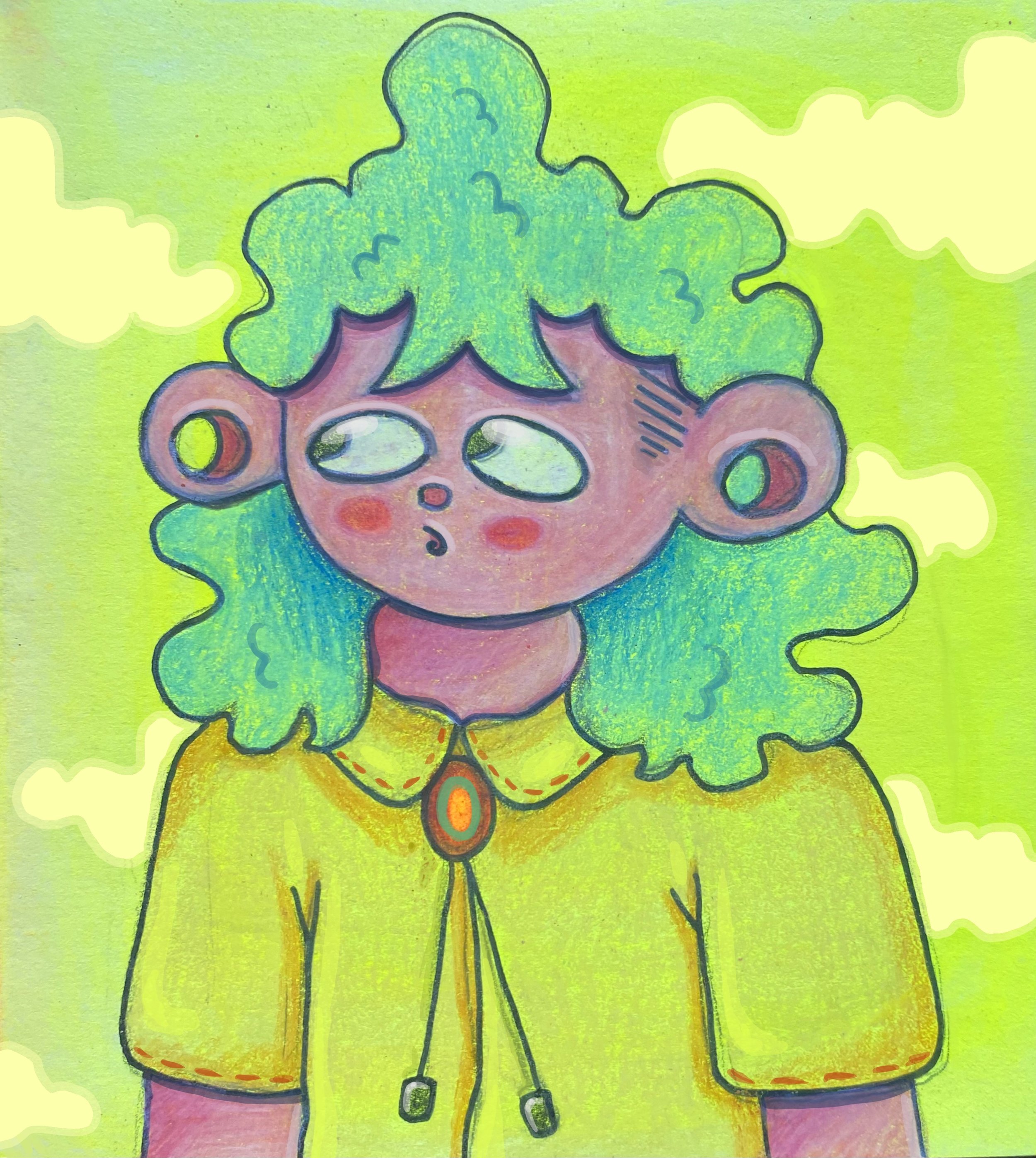Self-Portrait, 4”x4” acrylic and colored pencil on paper, 2023