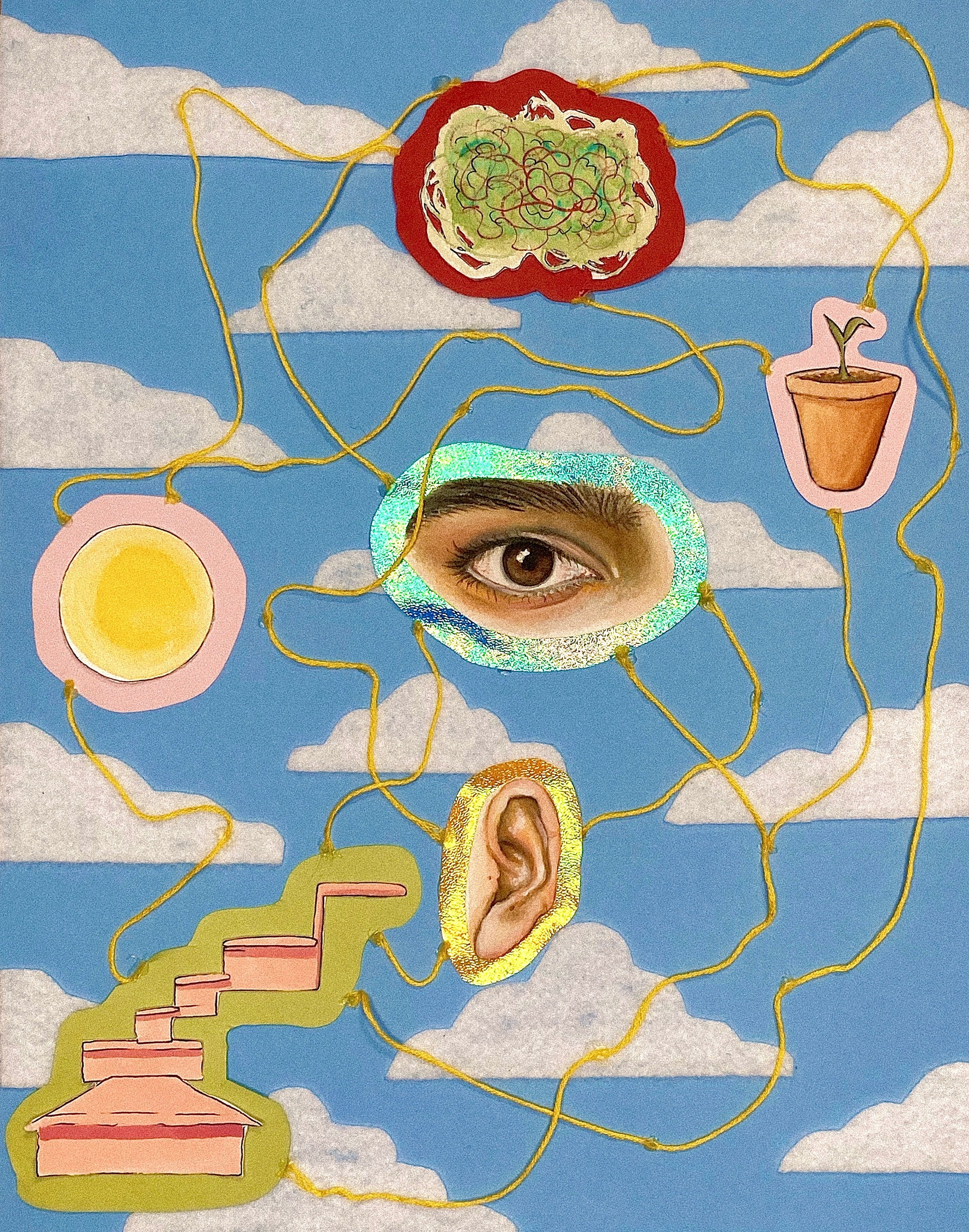 Interpersonal Processes, 8”x10” gouache and mixed media collage on mat board, 2021