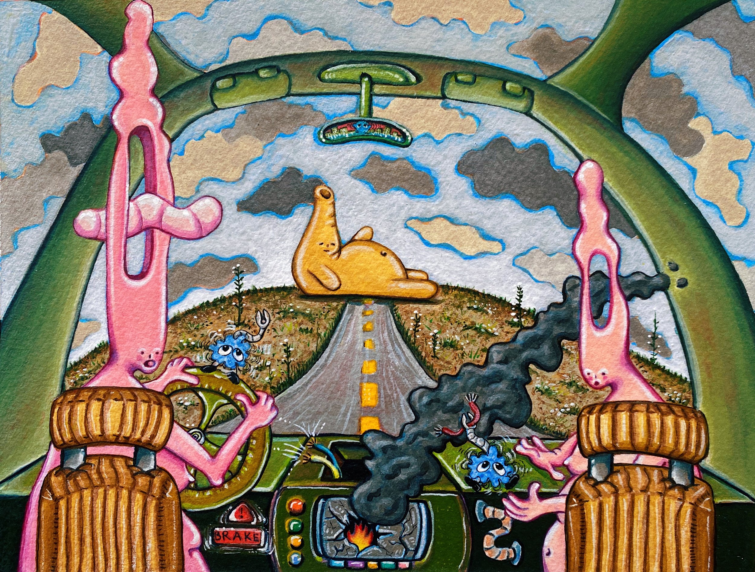 Road Trips are Not Nice, 8”x10” gouache on paper, 2022