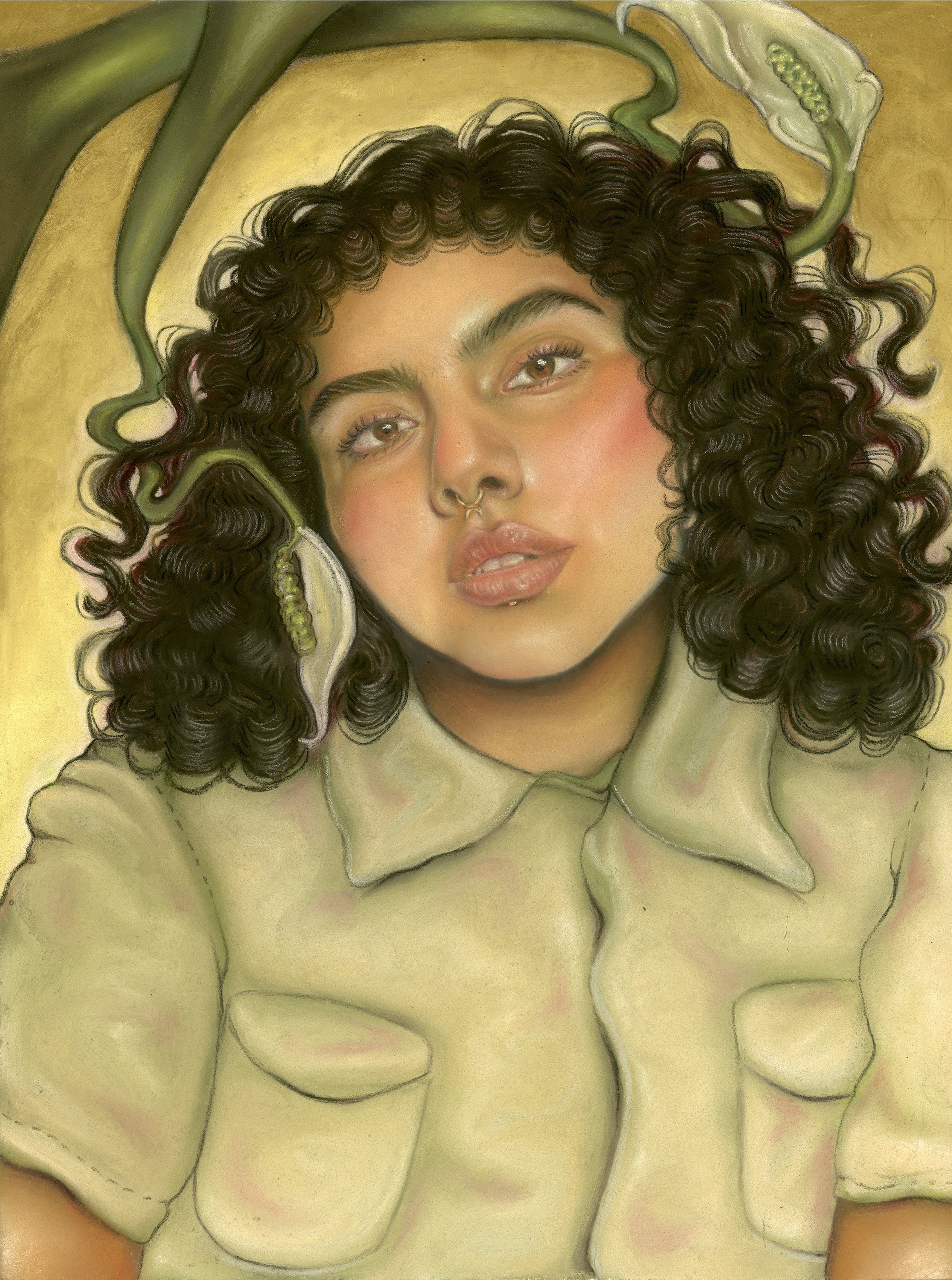 Self-Portrait, 12”x16” soft pastel on pastel mat, 2020