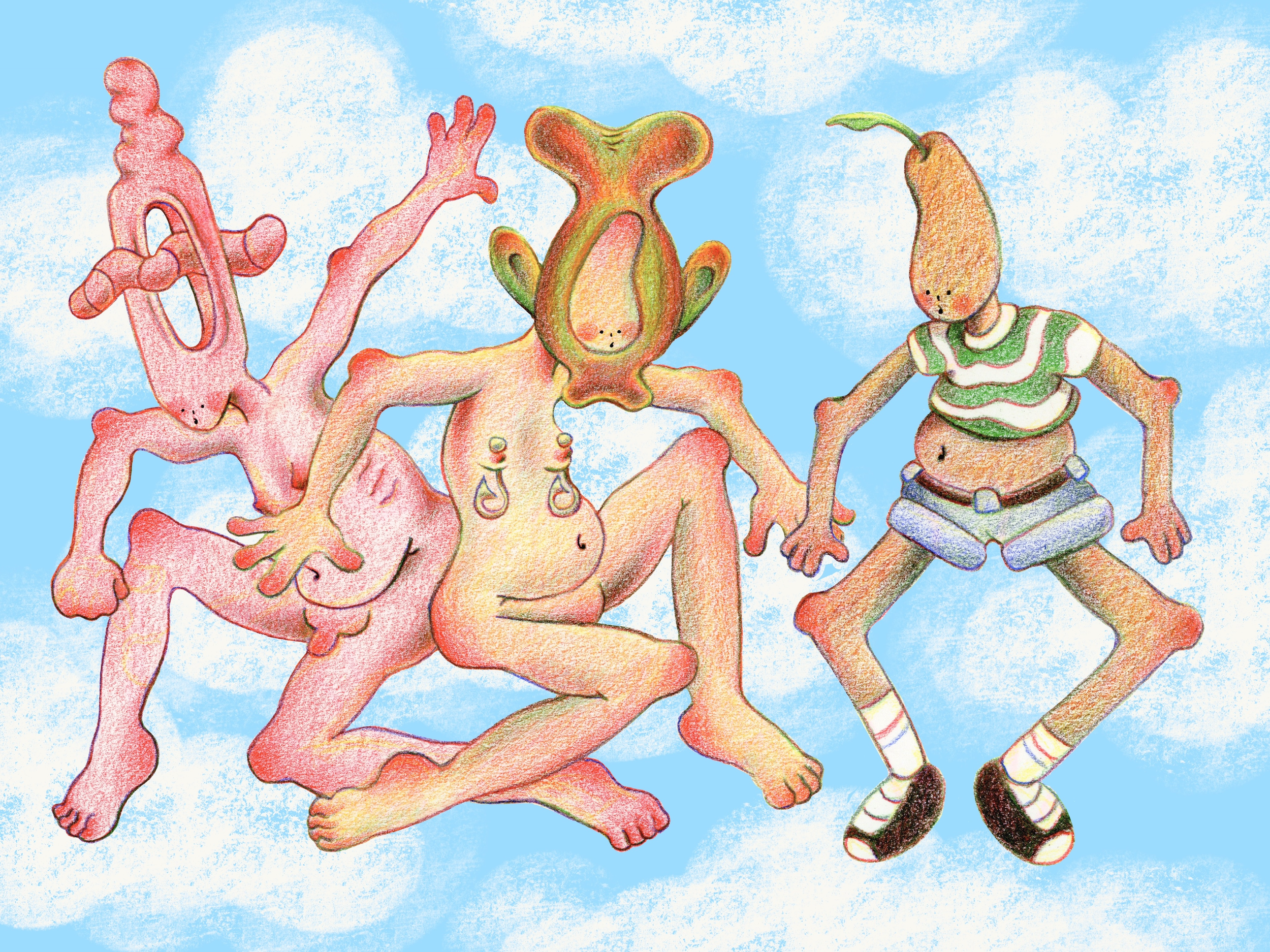 My Doods, 12”x9” color pencil & digital background, 2024