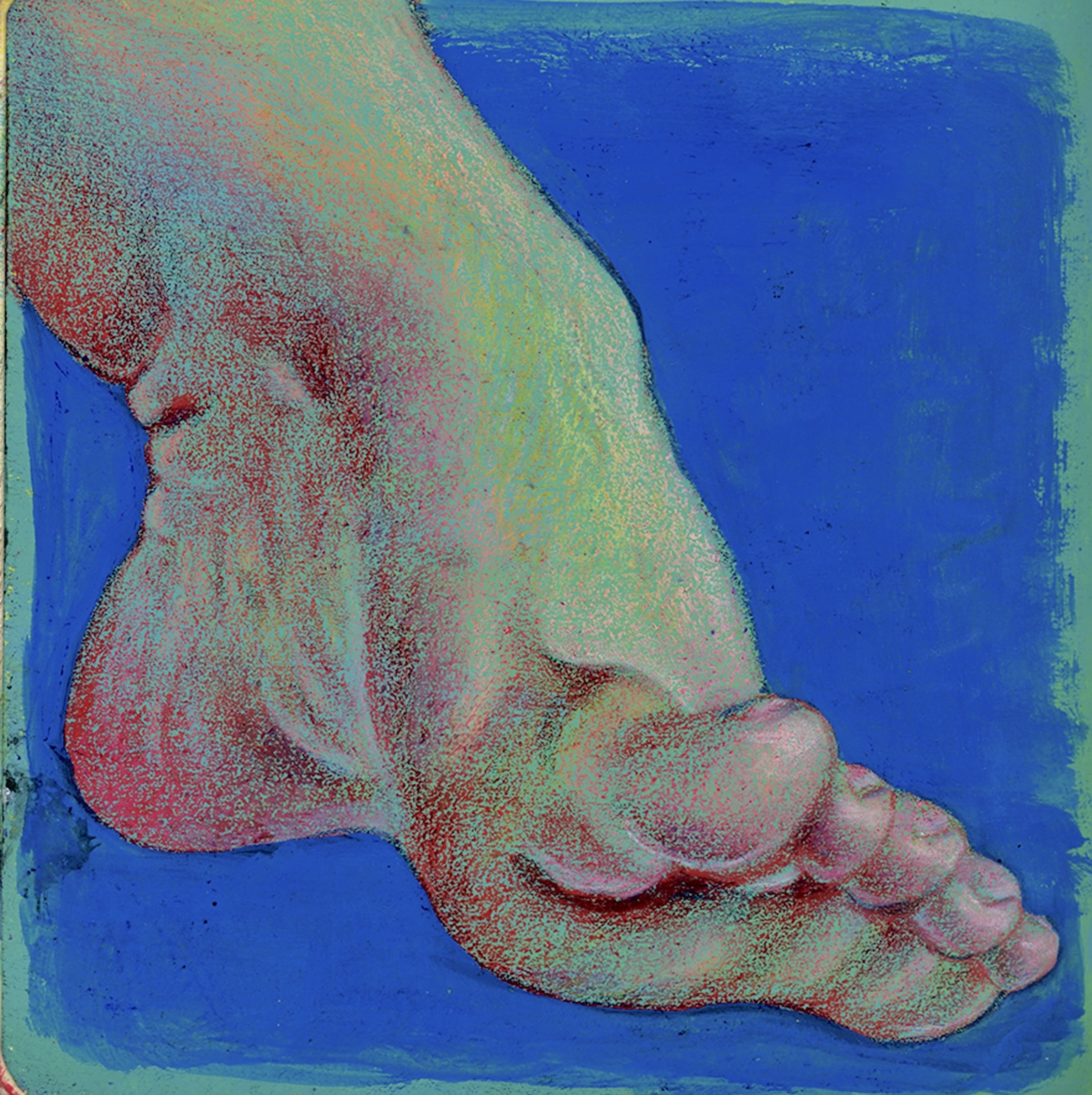 Foot Study, 4”x4” gouache & oil pastel on paper, 2023