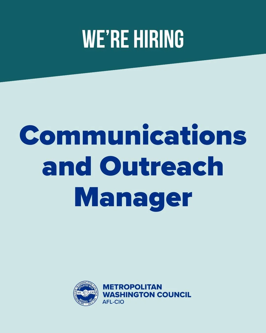 Want to help unite the entire labor movement of the DC region? We're hiring for our next Communications &amp; Outreach Manager and Administrative Assistant. See details about both positions including how to apply at dclabor.org/careers.
