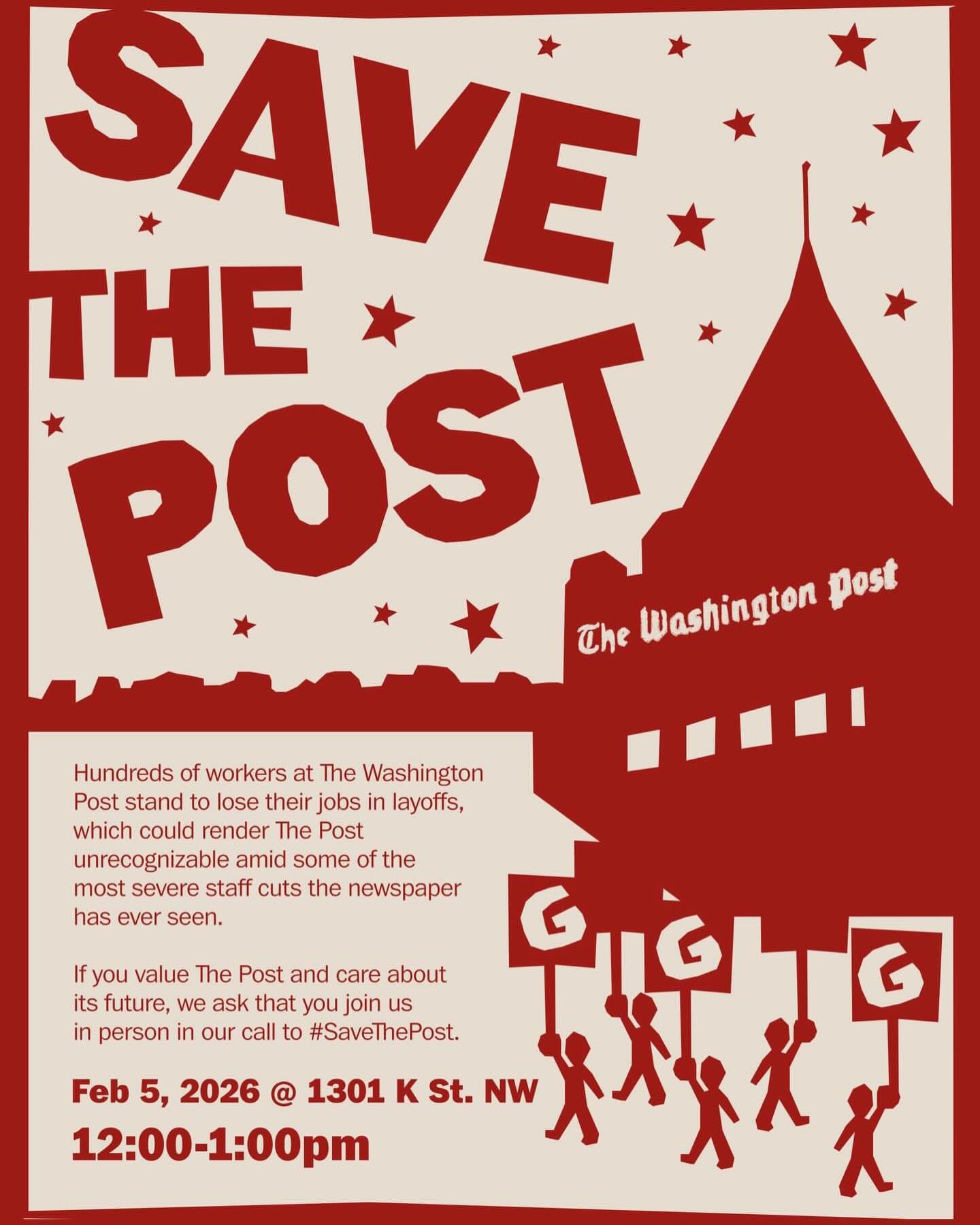 We are in solidarity with @postguild workers as the paper&rsquo;s billionaire owner guts local coverage and jobs. Rally with the Post Guild TODAY at 12 PM.