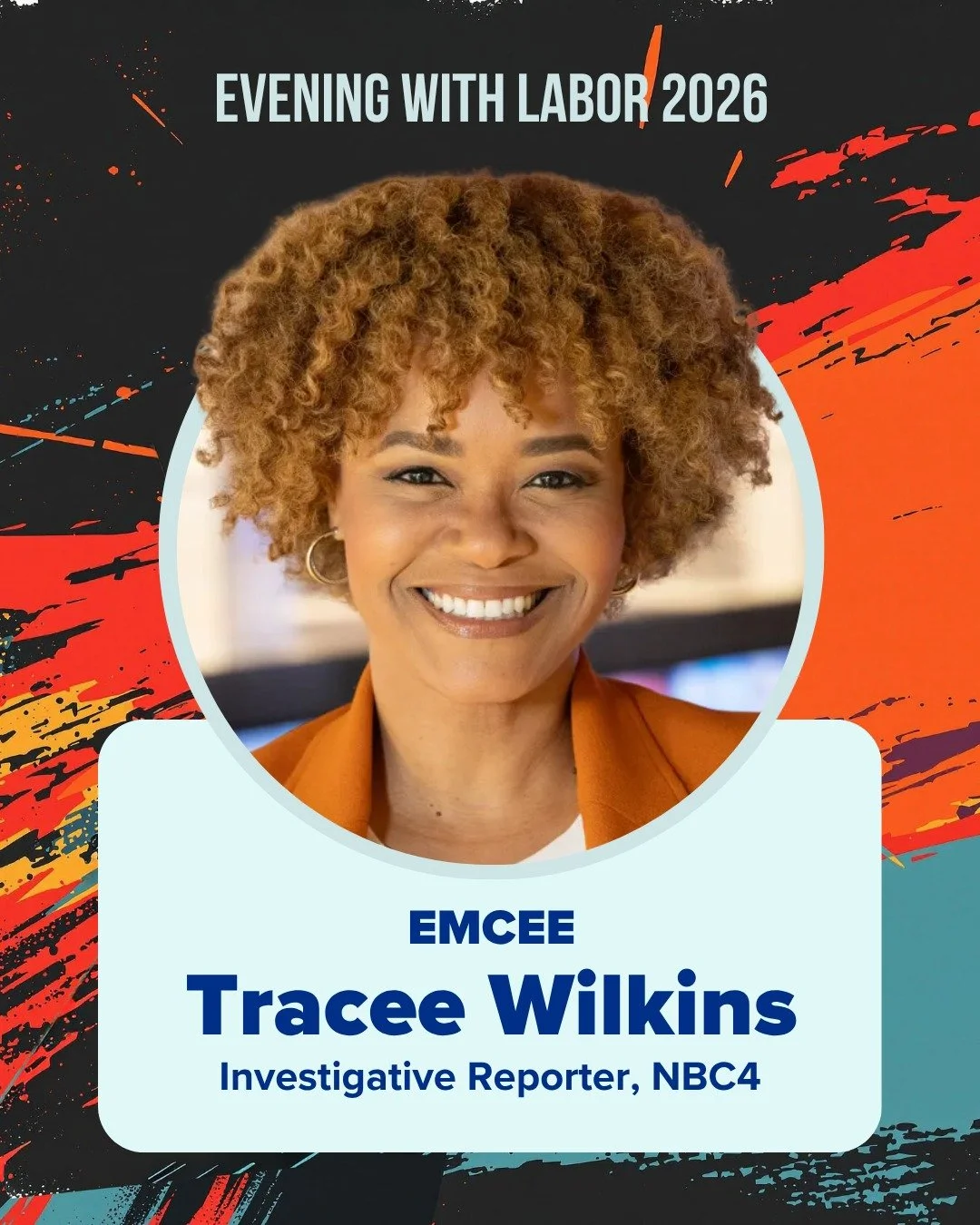 #EveningWithLabor is just five days away, and we are thrilled to welcome @traceewilkins4 who will join us once again as the emcee of this year's event! As an investigative reporter for the NBC4 Washington I-Team, Wilkins has won multiple Emmys, an Ed