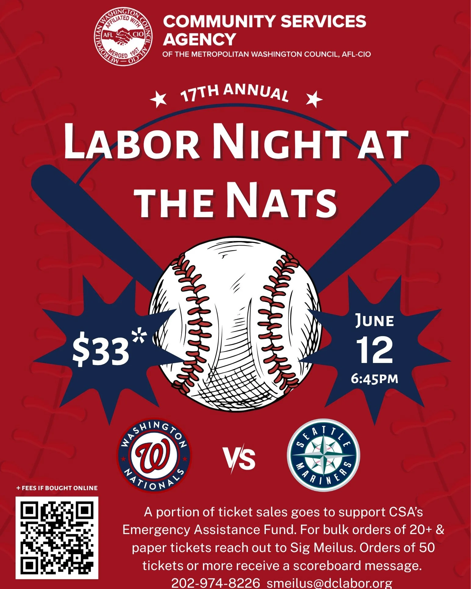 Play ball! Labor Night at the @nationals is coming up this year on Friday, June 12, and it's a great chance to enjoy a beautiful night at the ballpark while raising funds for a good cause! Join us to cheer on the Nats as they take on the Seattle Mari