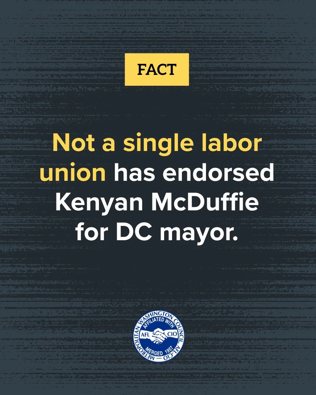 Yesterday, developer group @gcaar began distributing materials to DC voters claiming that our Council along with @dcfirefighters and @dcnurses had endorsed @krmcduffie. 

This claim is patently false. 

Not only did we not endorse McDuffie, not a sin