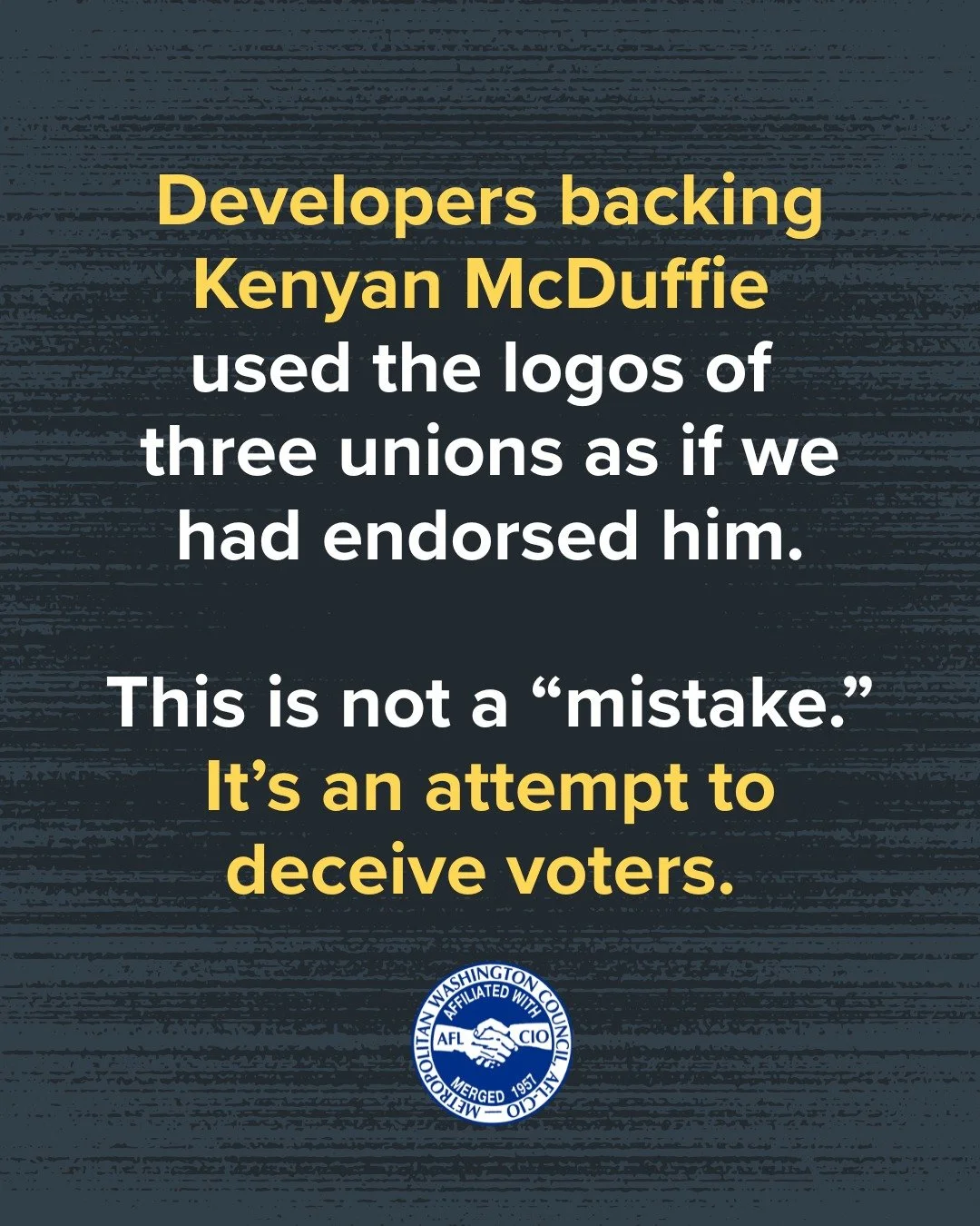 Falsely claiming your candidate has the support of workers and then trying to call it "a mistake" is truly wild.

The DC-area's labor movement is united in our support for @janeese4dc for DC's next mayor. Nurses, teachers, grocery store wor