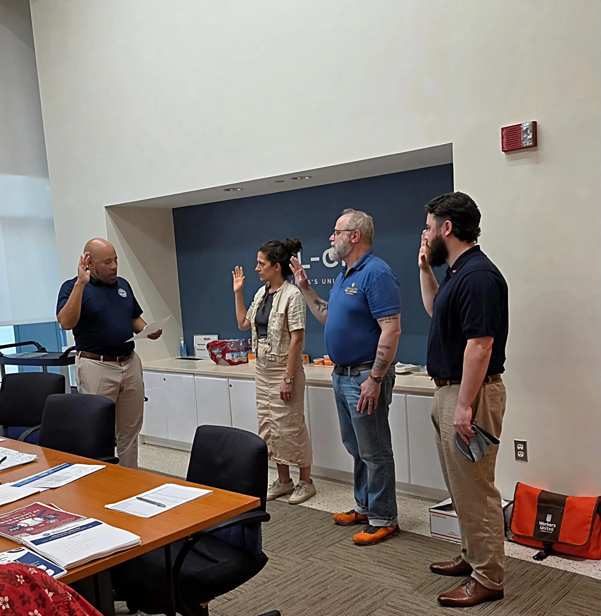 Congratulations and welcome to the newest Delegates to the Council: Abby G&uuml;ner from @opeiulocal2 (left), Greg Martin from DC ACTS Local 1927 (center), and Asa Schauffler from @afacouncil21 (right), sworn in at tonight&rsquo;s May meeting. Thank 