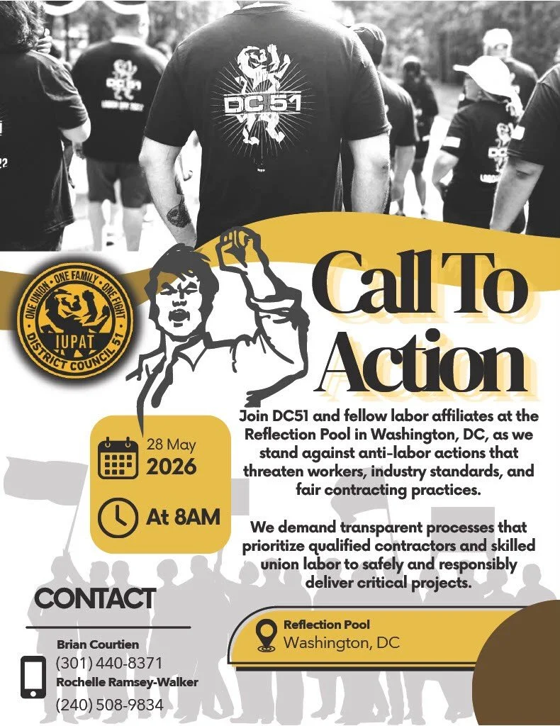 Join @iupat_dc51 and fellow labor affiliates at the Reflection Pool in Washington, D.C., as we stand against anti-labor actions that that threaten workers, industry standards, and fair contracting practices.

On May 28th, we will demand transparent p