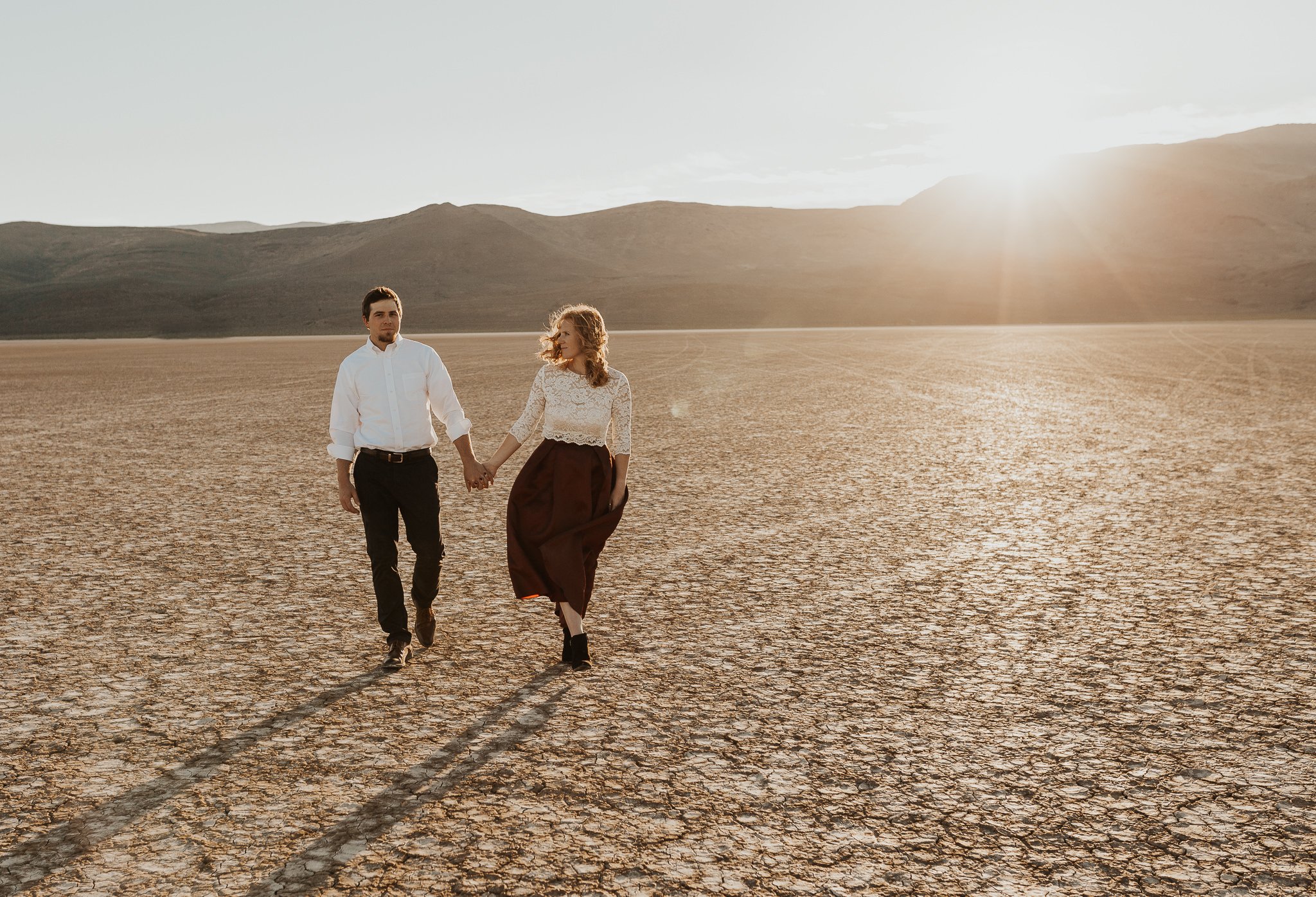 Couple eloping at Alvord Desert in Eastern Oregon high desert landscape