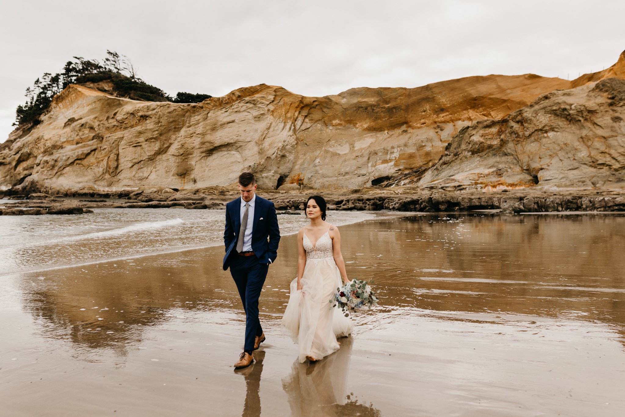 Pacific Northwest elopement in summer light on coast and mountains