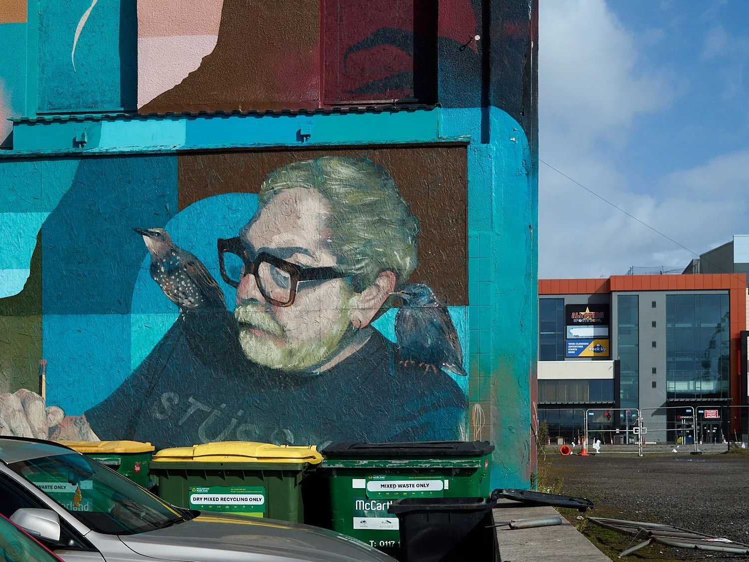 Giant artworks, wheelie bins and wasteland redevelopment in a single frame. That's my town.