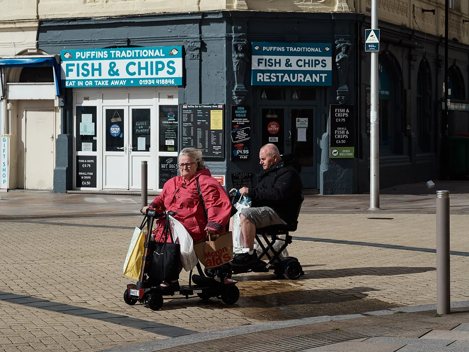 Fish and chips and mobility scooters.