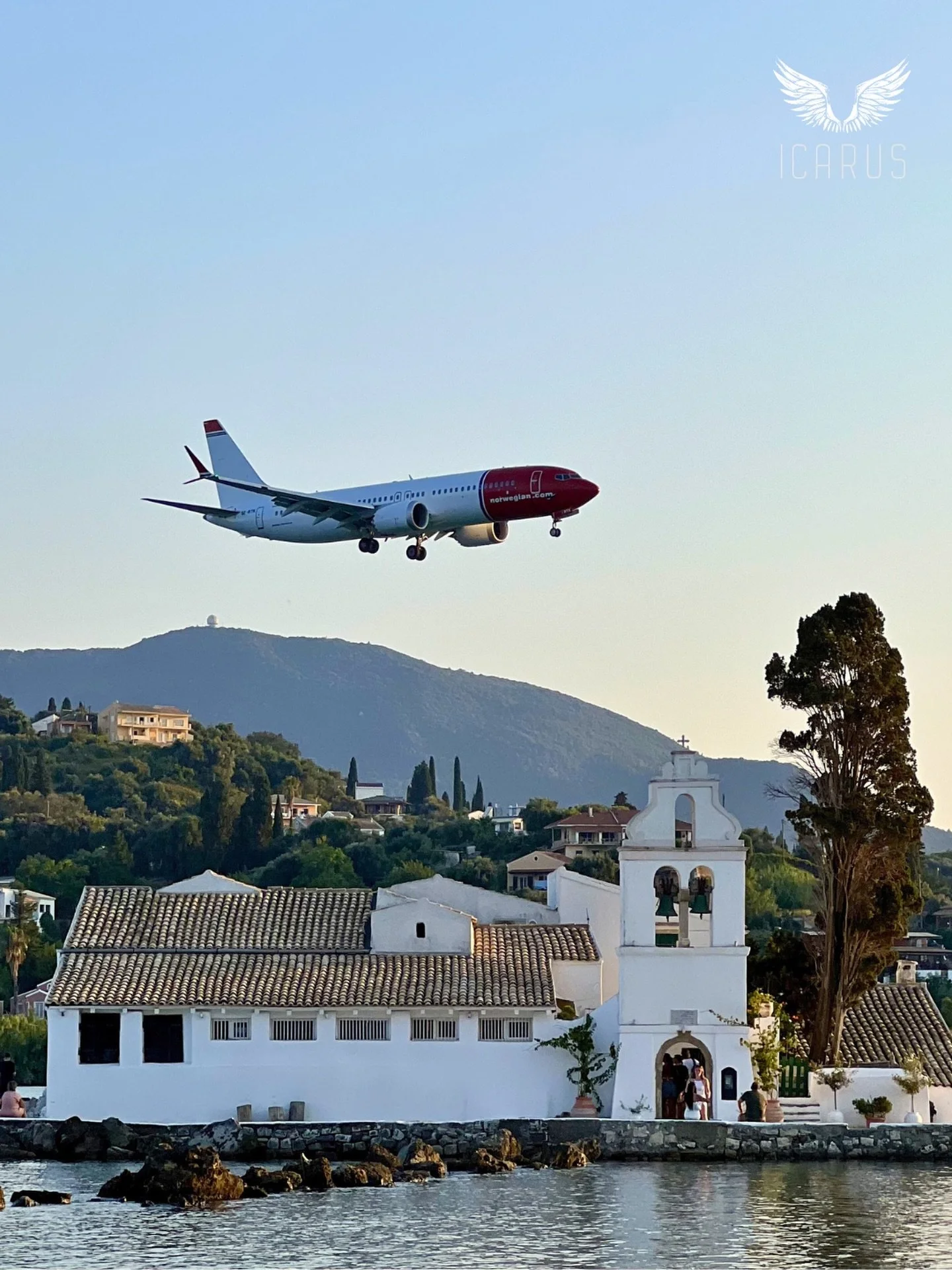 One of Corfu&rsquo;s most iconic views ⛪✈️

Not far from Villa Icarus, the beautiful Vlacherna Monastery sits on its own small islet in the lagoon at Kanoni. Dating from the 17th century, its whitewashed walls and unique setting have made it one of C