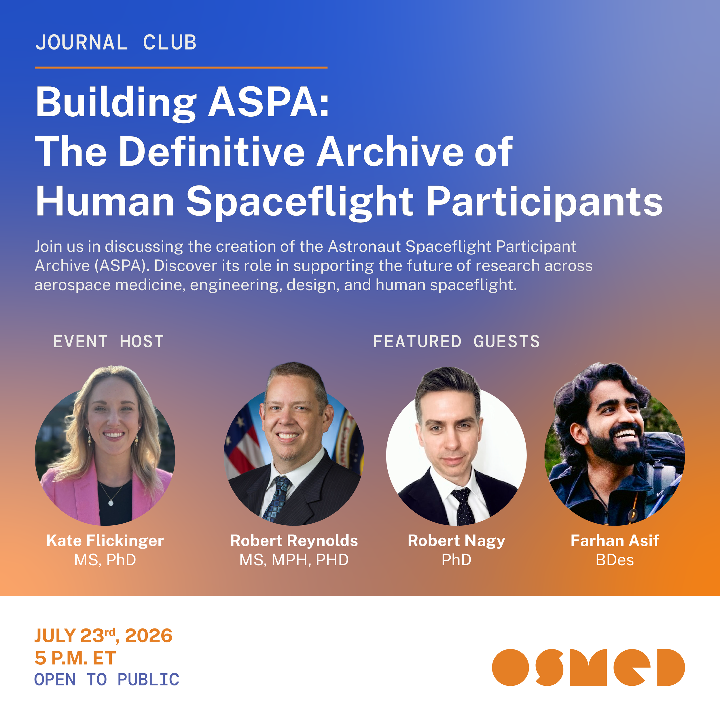 OSMED Journal Club: Creating the Definitive Archive of Human Spaceflight Participants (OPEN TO EVERYONE)