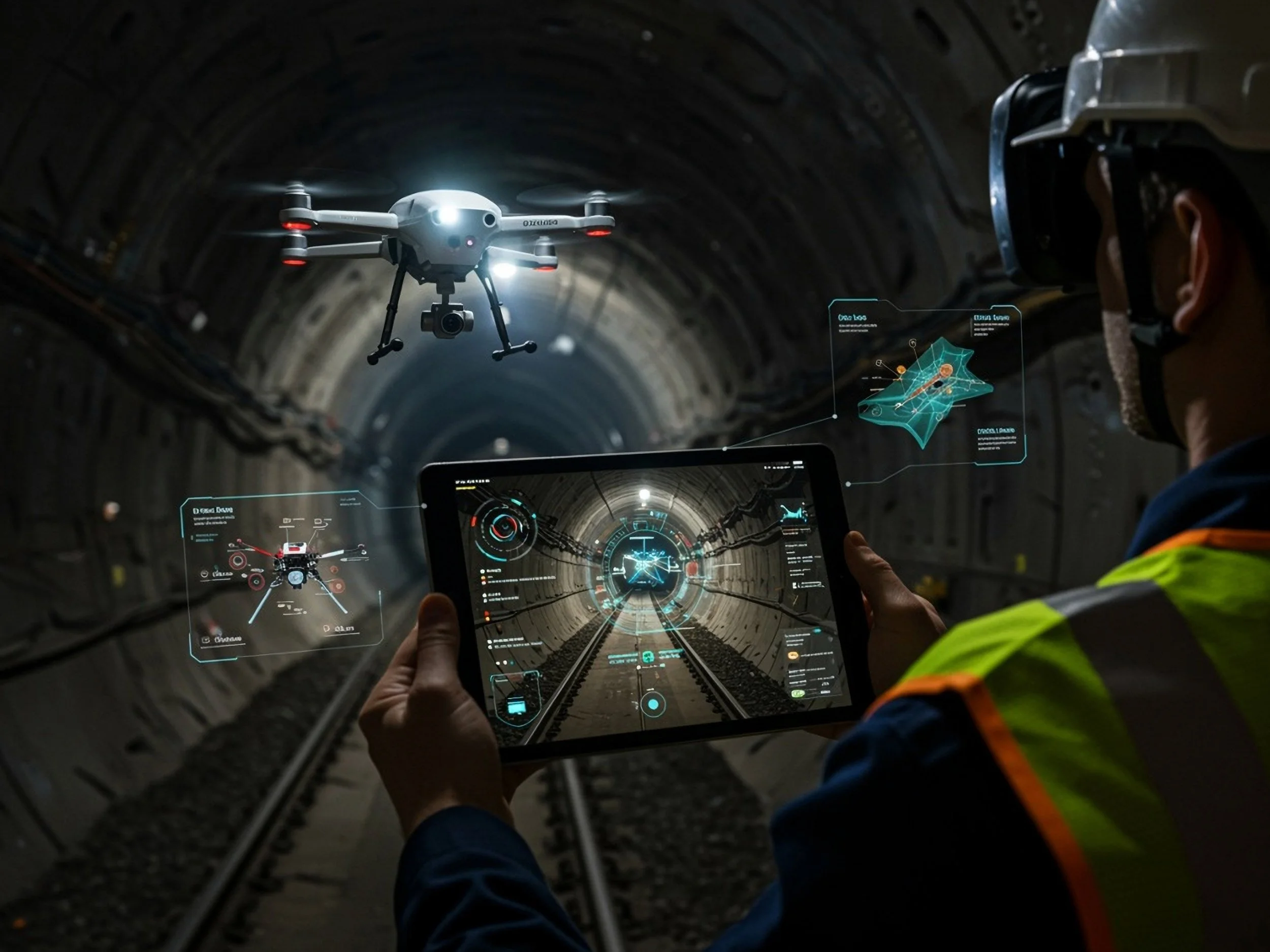 Construction technology and drone within a tunnel