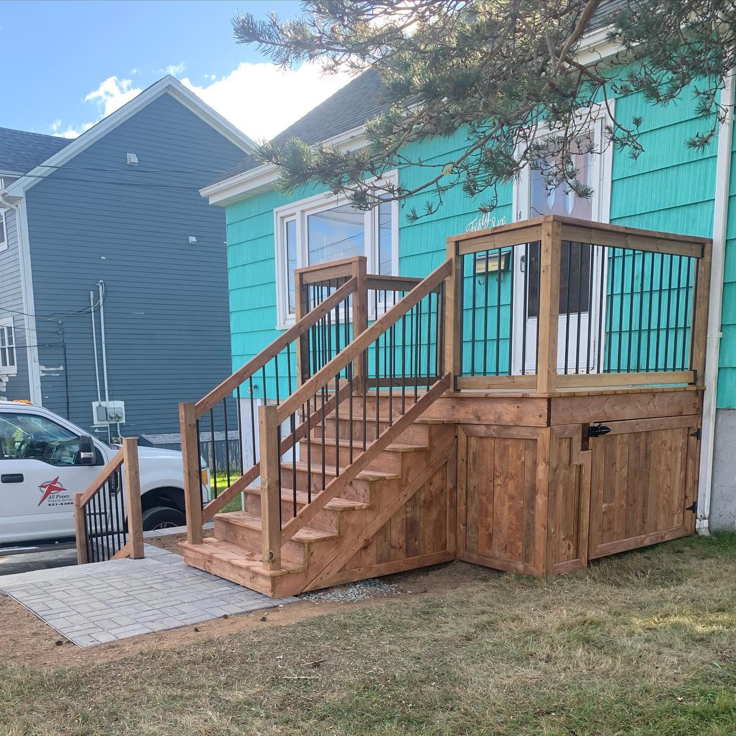 Small pressure treated deck completed to revamp the front entrance.
 
#deck #landscape #hardscape #landscapephotography #contractor #work #woodworking #stairs
