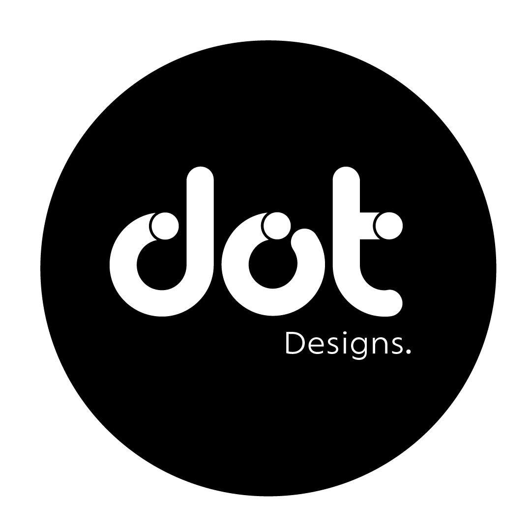 Black background with white text reading 'dot' in stylized font and 'Designs.' underneath.