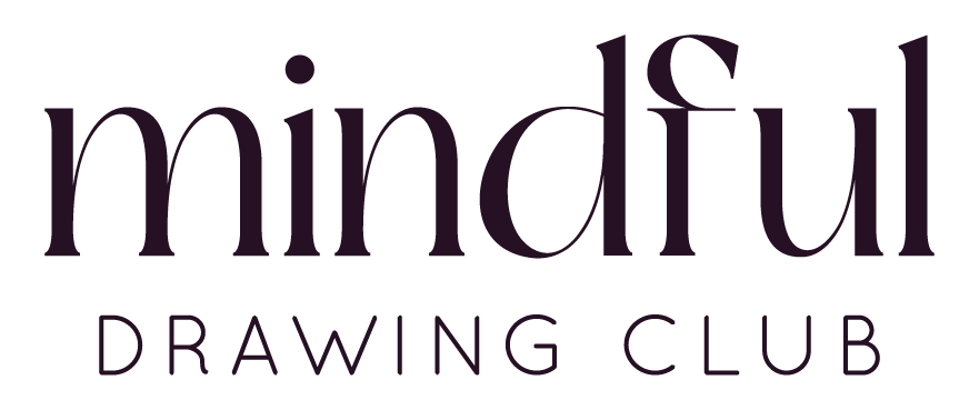 Logo for the Mindful Drawing Club featuring the words 'mindful' in large letters and 'drawing club' in smaller letters below.