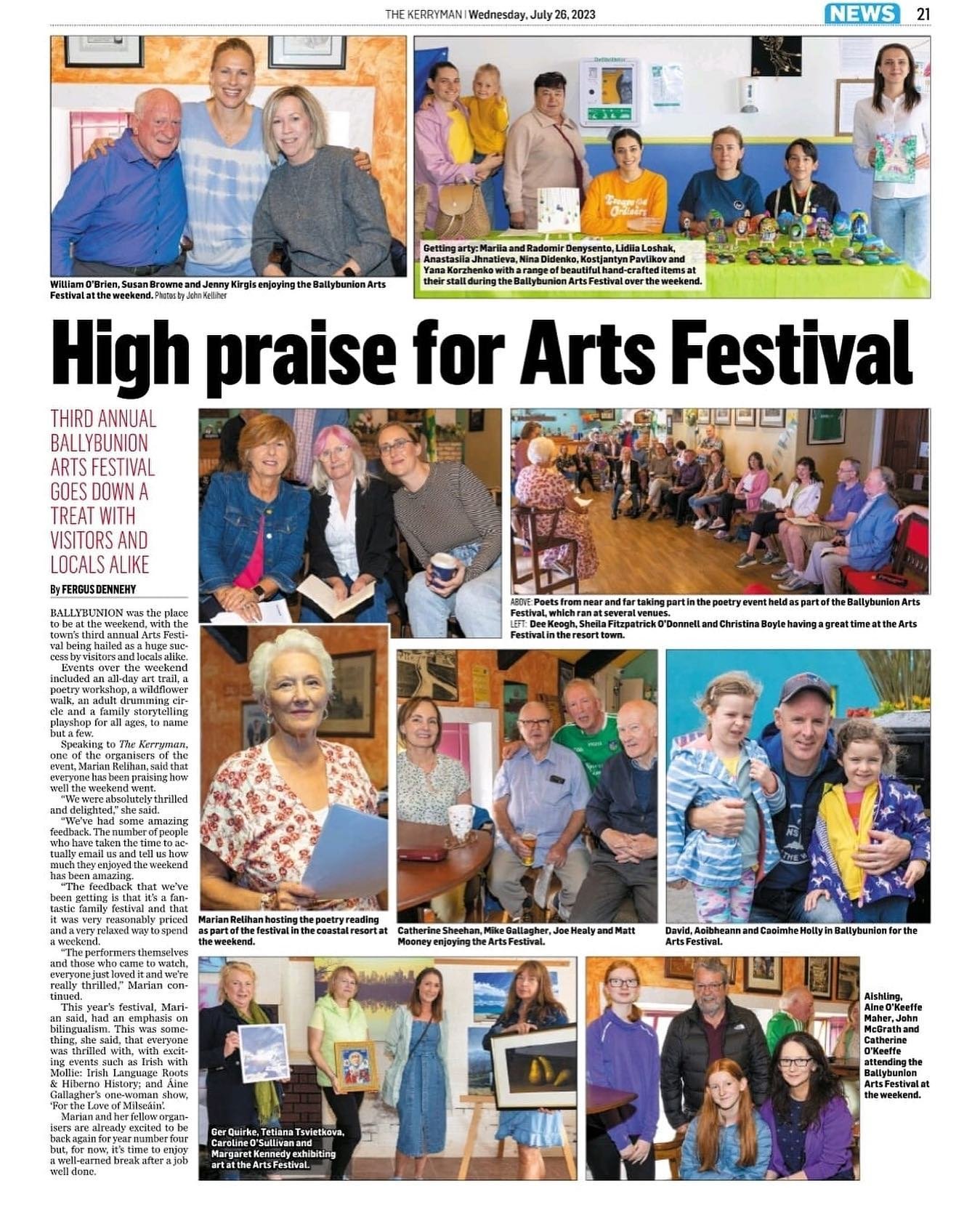 Delighted to be featured in this weeks @the_kerryman_ Thank you Fergus Dennehy for the brilliant write up! 😊

#artsfestival #ballybunion #seaside #poetry #art #workshops #music #festival #sea #summerfestival #beach #yoga #photography #comedy

@disco