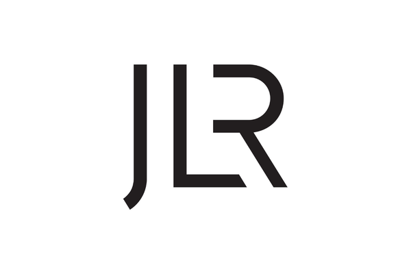 Minimalist black and white logo with stylized initials JLR.