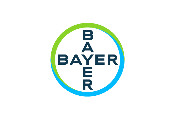 Bayer logo with a circular design and the company name written vertically and horizontally.