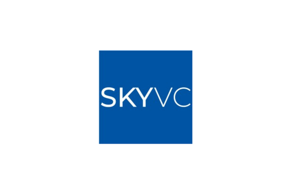 SKY VC logo in white text on a blue square background.