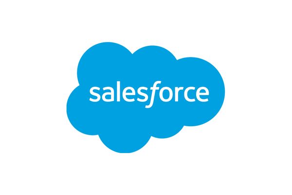 Salesforce logo with white text inside a blue speech bubble.