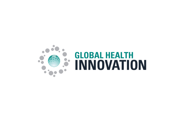 Logo with a circular graphic, the text "GLOBAL HEALTH INNOVATION" in teal and black.