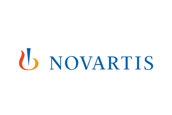 Novartis logo with stylized orange, blue, and yellow design element and the word 'NOVARTIS' in blue.