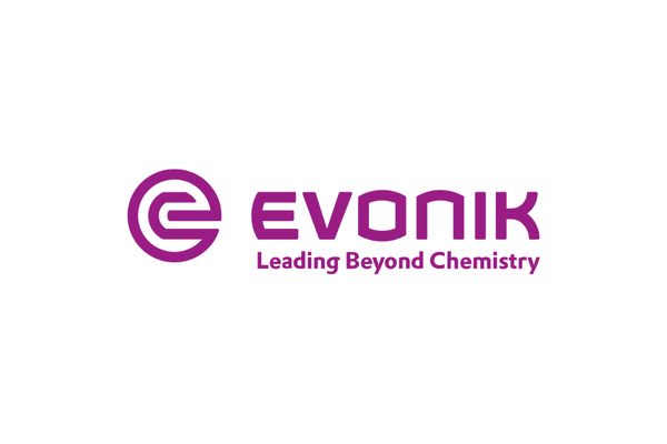 Evonik logo with the slogan "Leading Beyond Chemistry" in purple lettering.