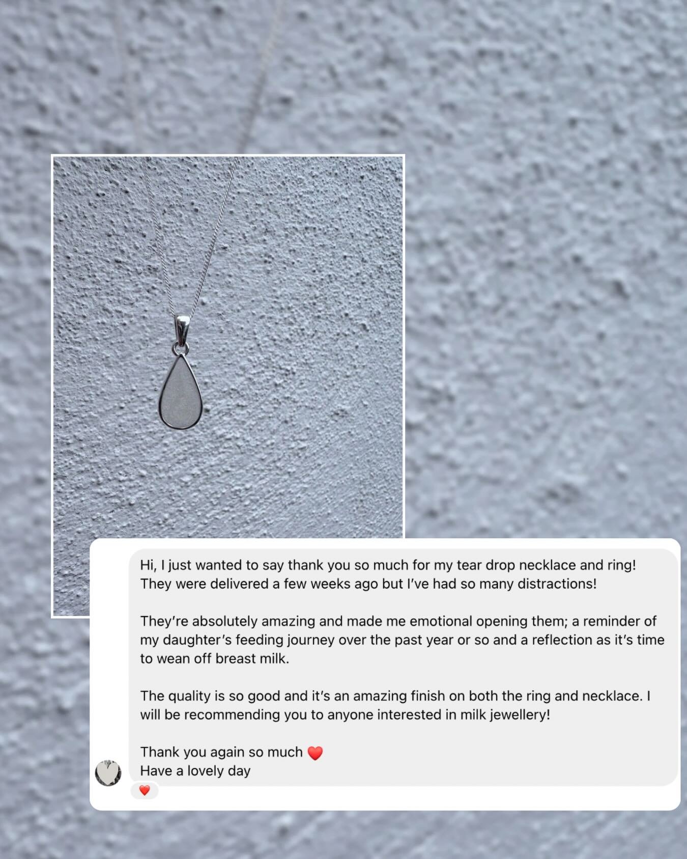 Messages like this mean everything to me 💕 I&rsquo;m forever grateful to mama that trusts me to make something so precious ✨

#breastmilkjewellery #teardroppendant #review