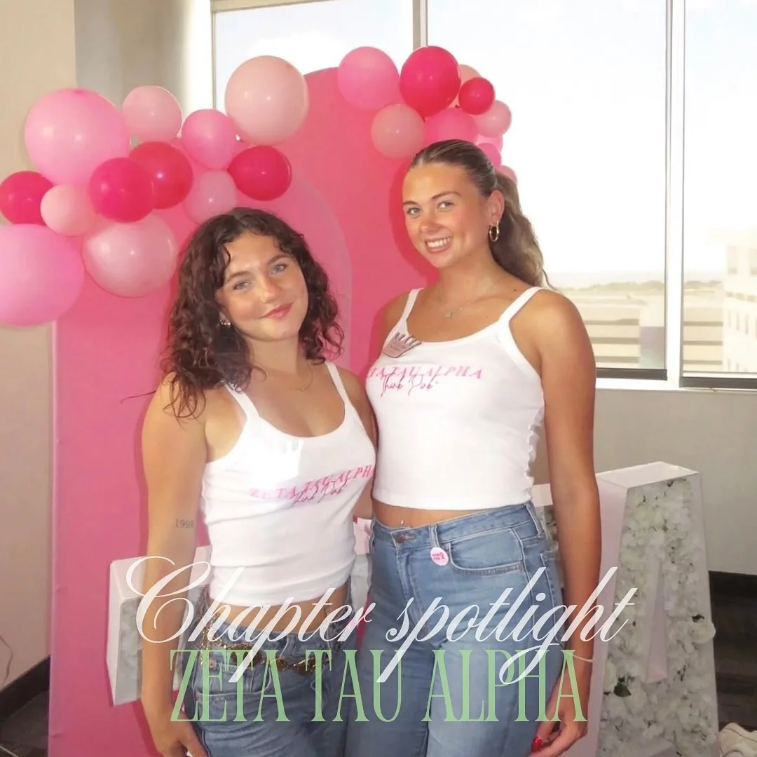Chapter spotlight: @utampazta 🩵
Happy founders day Zeta Tau Alpha, we love you! 

Learn more about Zeta:

Founders day - October 15th, 1898
Colors - Turquoise blue and Steel gray 
Philanthropy - Breast Cancer Awareness and Education
Symbol (s) - 5 p