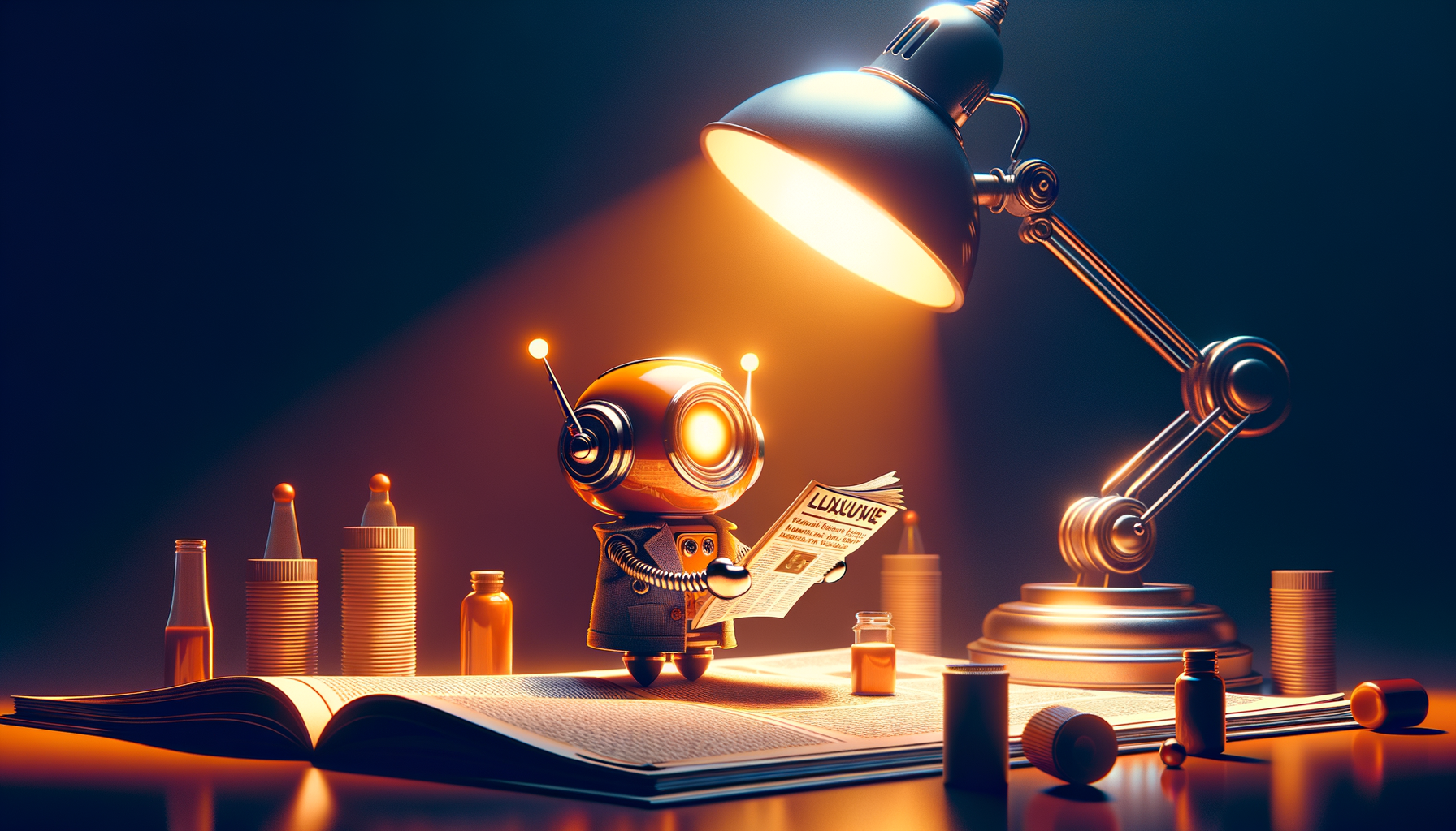 A little robot is looking at a guide