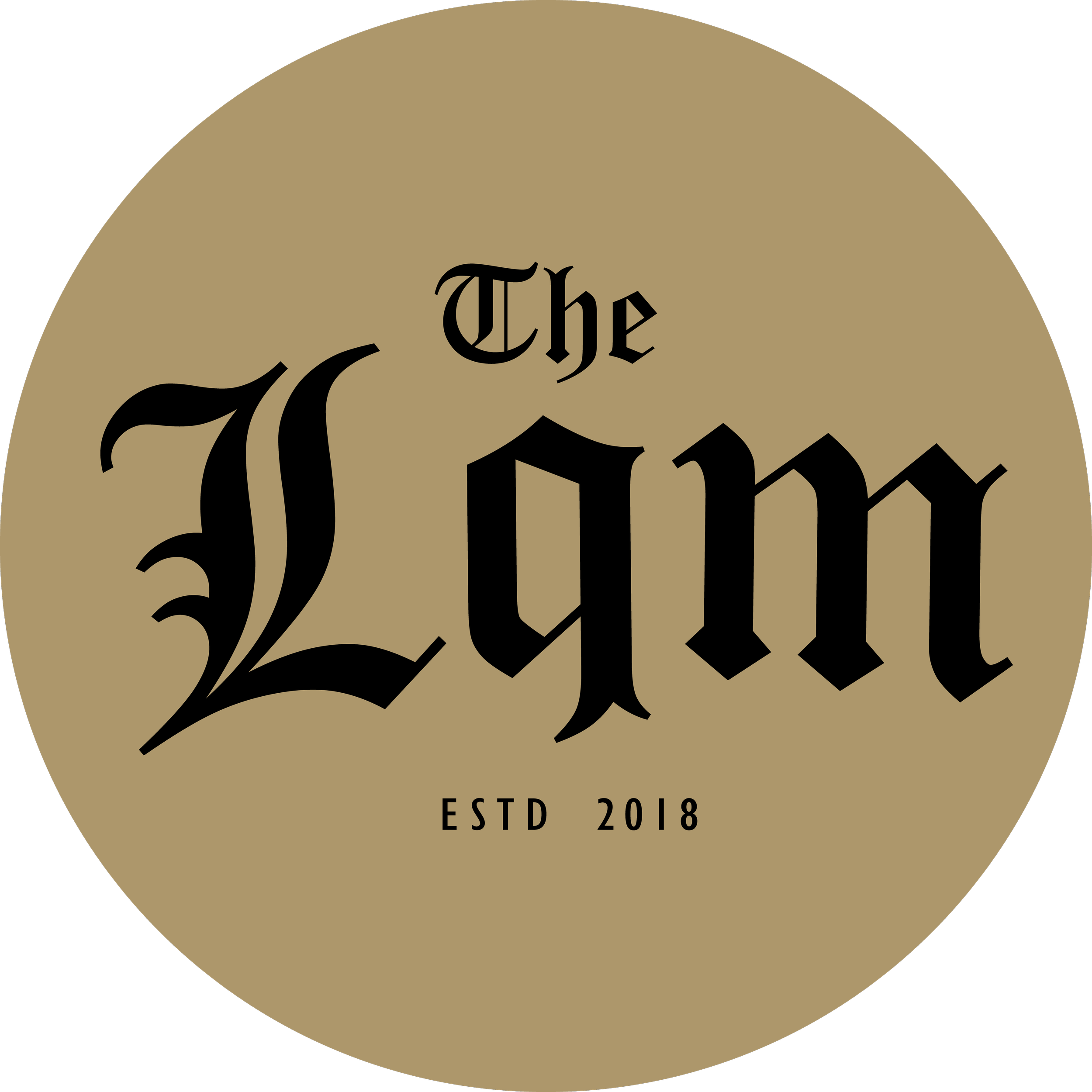 A circular logo with a gold background and black text that reads 'The LQM,' with 'ESTD 2018' written below.