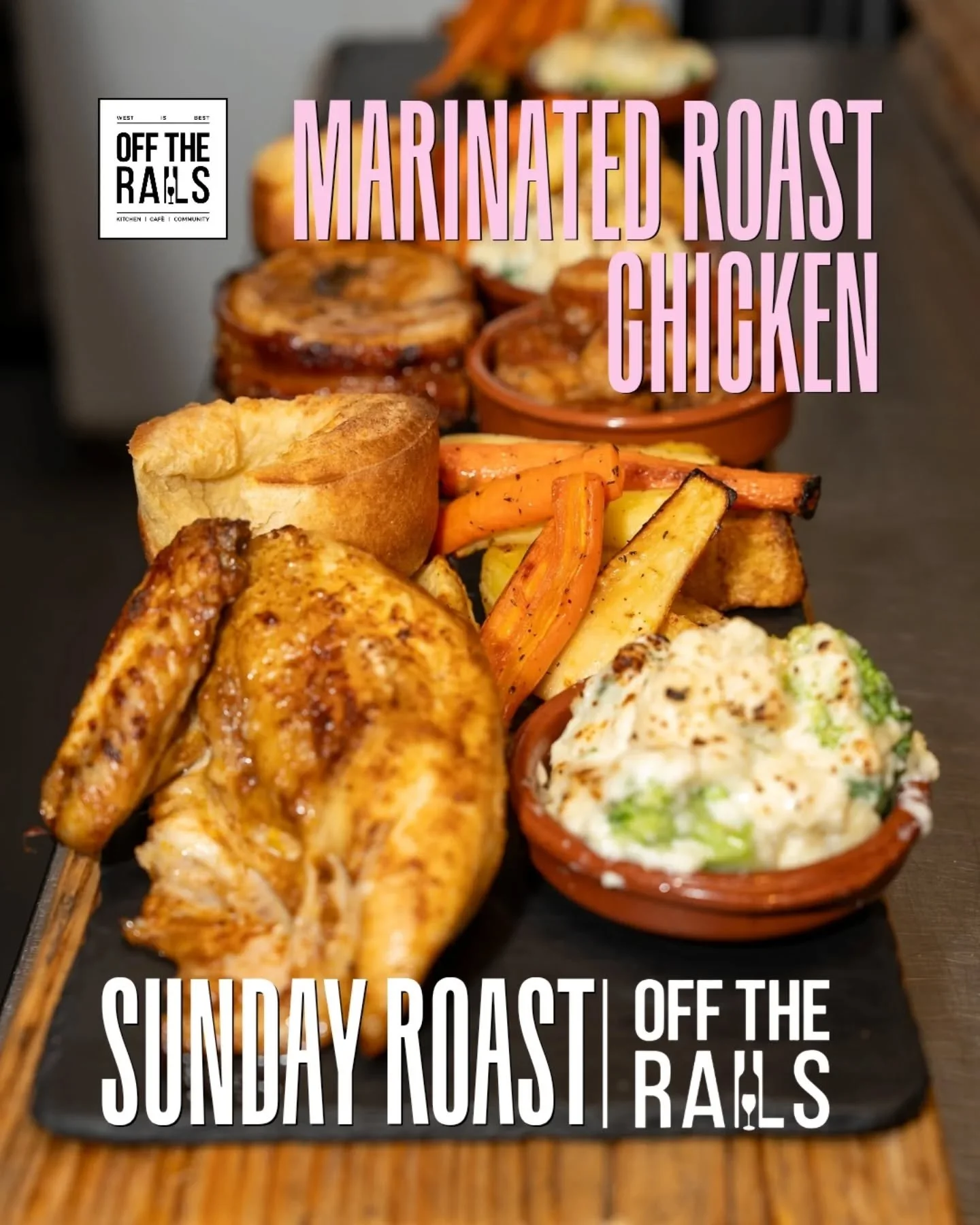 Winner winner, Sunday chicken dinner! 🐔✨
Tender marinated roast chicken served with all the trimmings &mdash; crispy roasties, golden Yorkshire puds, rich gravy, and seasonal veg perfection.
Because Sundays were made for this. 😋

Served Sundays 12: