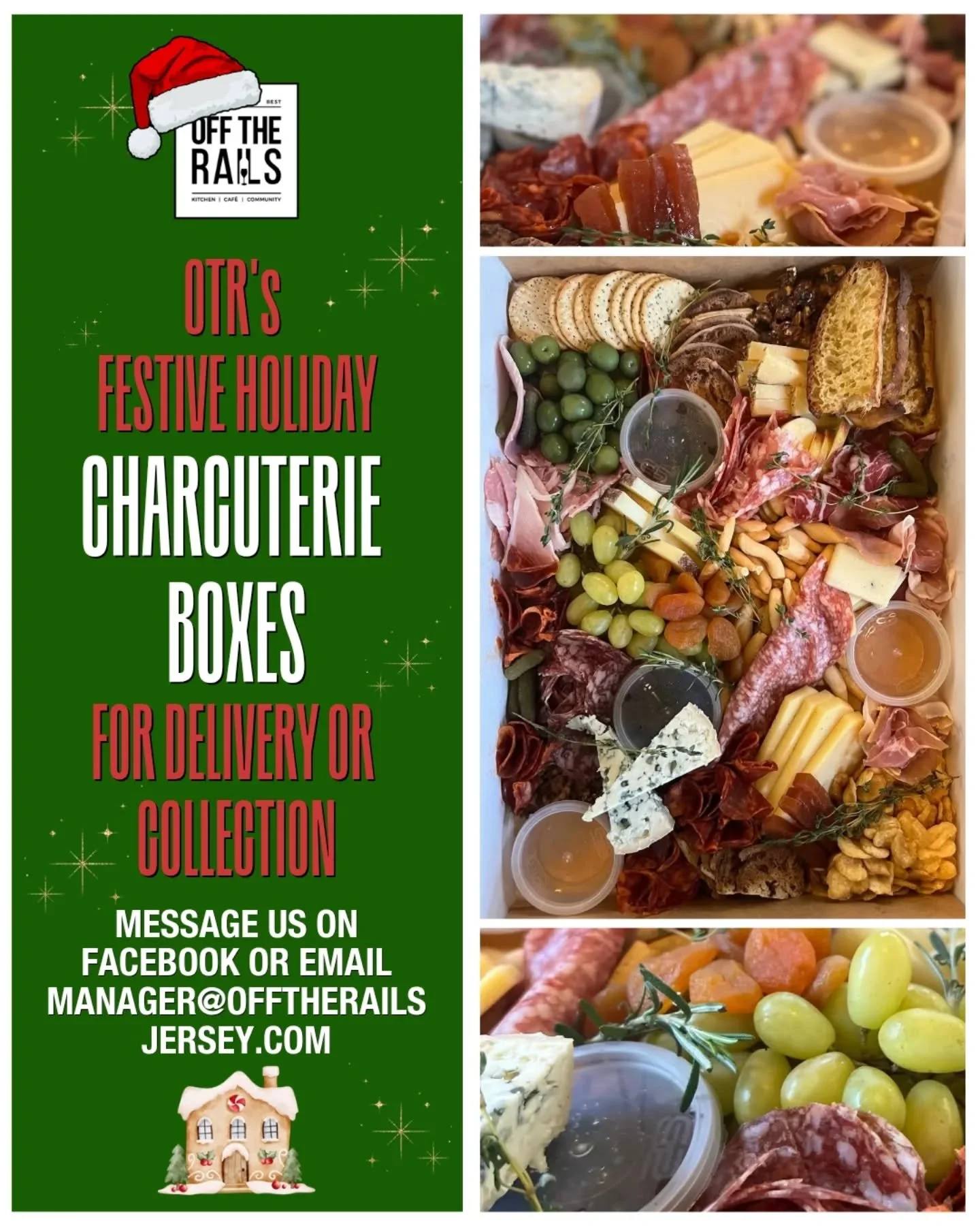 OTR Charcuterie boxes - fresh from our festive kitchen but available all year round!

Celebrate at home the OTR way&hellip;try our boxes packed full of Italian and Spanish meats, cheeses, nibbles and delights!

These festive boxes are made to order b
