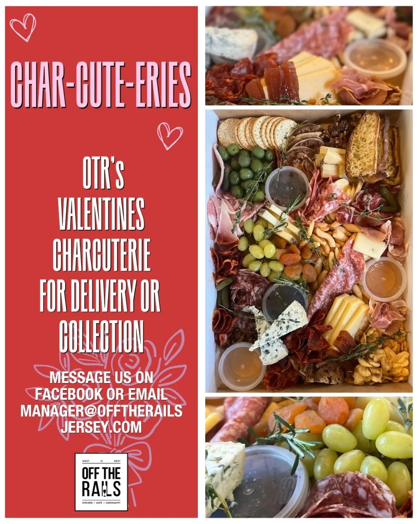 Char-cute-eries, how cute are ours! 

Available for delivery or collection from Off The Rails, perfect for Valentine's Day! 

Message us on Facebook or 
Email: manager@offtherailsjersey.com

Get yours now! 

#offtherailsjersey #charcuteriejersey #isl