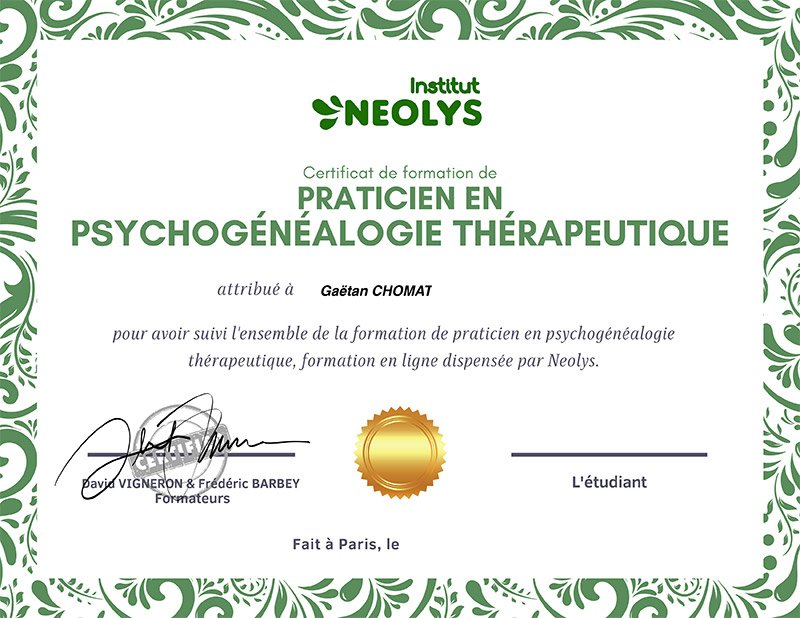 Certificat de Pràctic en Psicogenealogia Terapèutica per a l'acompanyament integral del pacient.