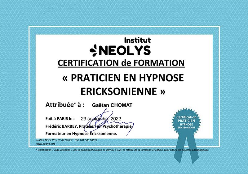 Certificació de Pràctic en Hipnosi Ericksoniana per al tractament global de la salut a Andorra.
