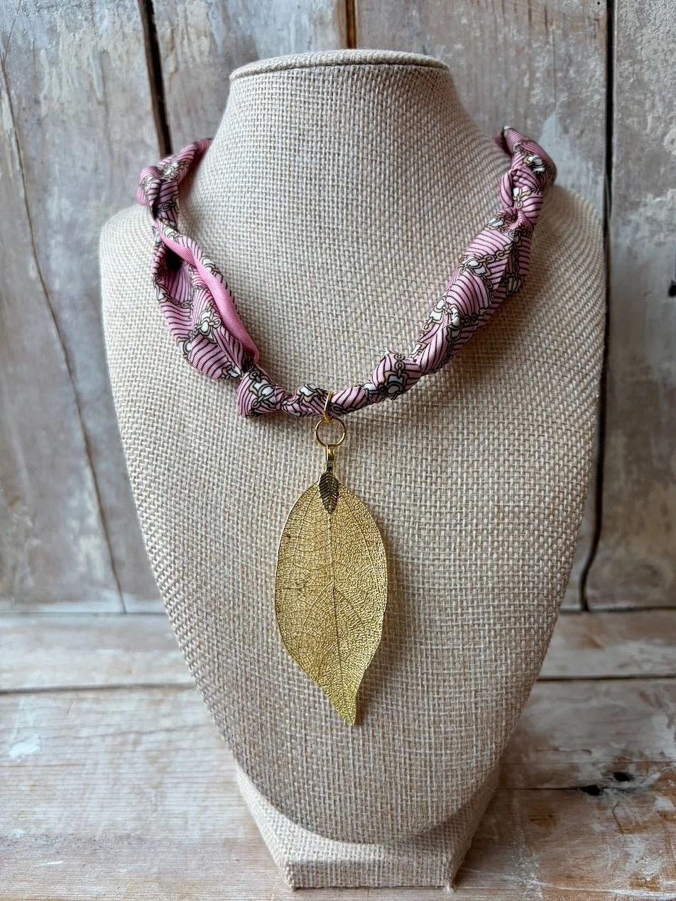 Pink & Gold Leaf Charm Necklace