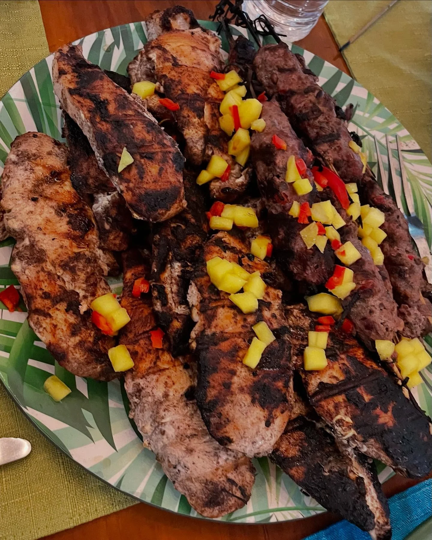 One of the many delectable dishes served at the home of the highest bidder of the &ldquo;Lebanese Feast&rdquo; in the silent auction at the wine and cheese fundraiser of the Exuma Foundation!  Grilled chicken, and ground lamb kebabs with pine nuts an