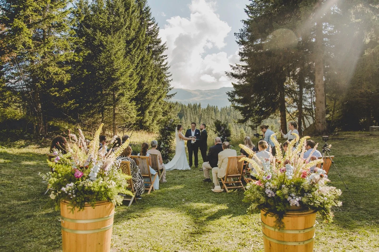 A forest clearing in M&eacute;ribel, soft mountain light, and the quietest vow moment. 
This venue is one of our favourites, private and atmospheric, a mountain hut in the middle of nowhere with a great ceremony spot.  
Want options like this? We hav