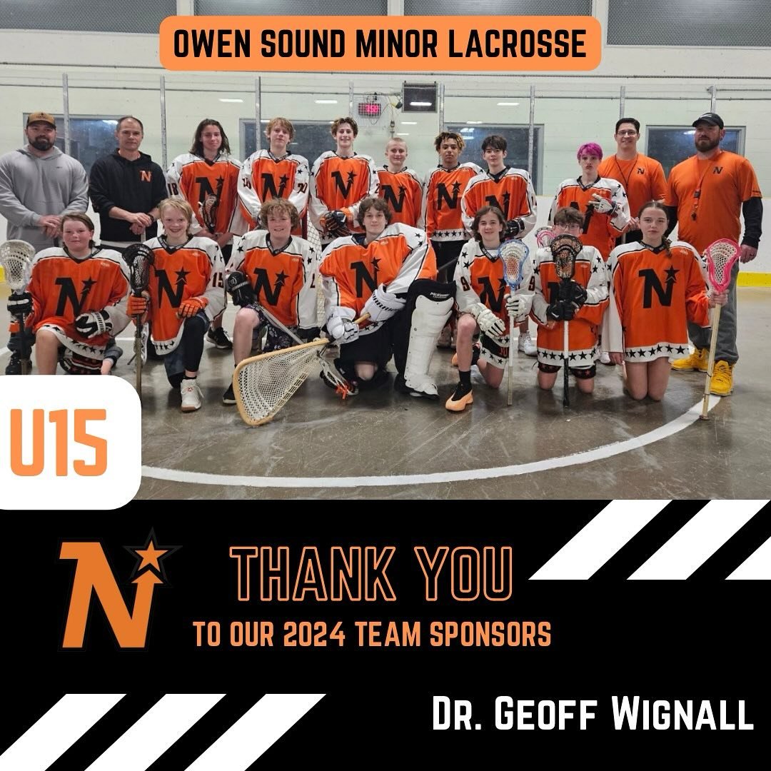 Thank you to Dr. Geoff Wignall and his sponsorship of our U15 Northstars this season! 🥍