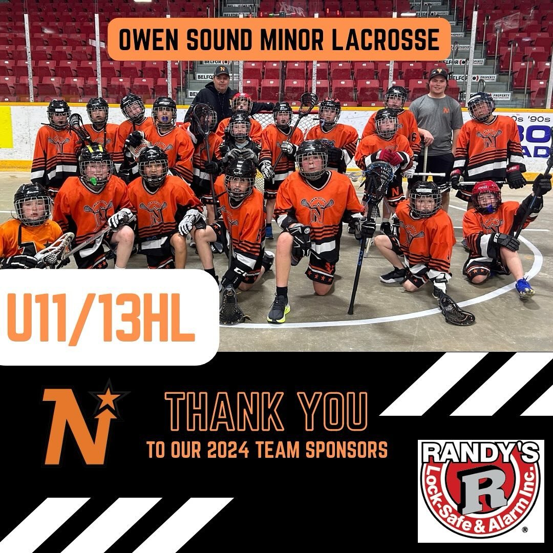 Thank you to Randy&rsquo;s Lock-Safe and Alarms for sponsoring our U11/13HL program! 🥍