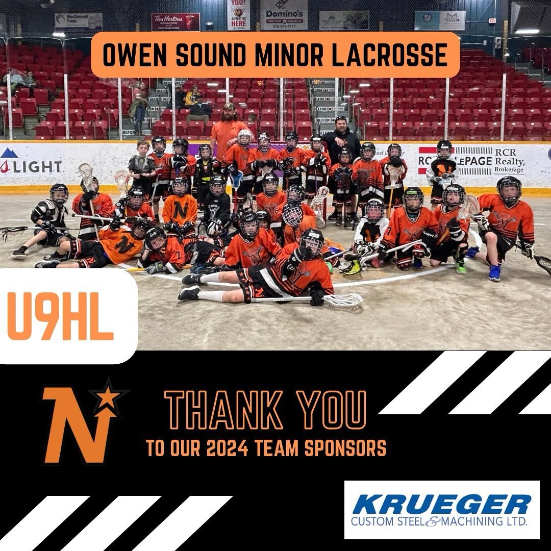 Thank you to Krueger&rsquo;s Custom Steel &amp; Machining for sponsoring our U9HL program! 🥍