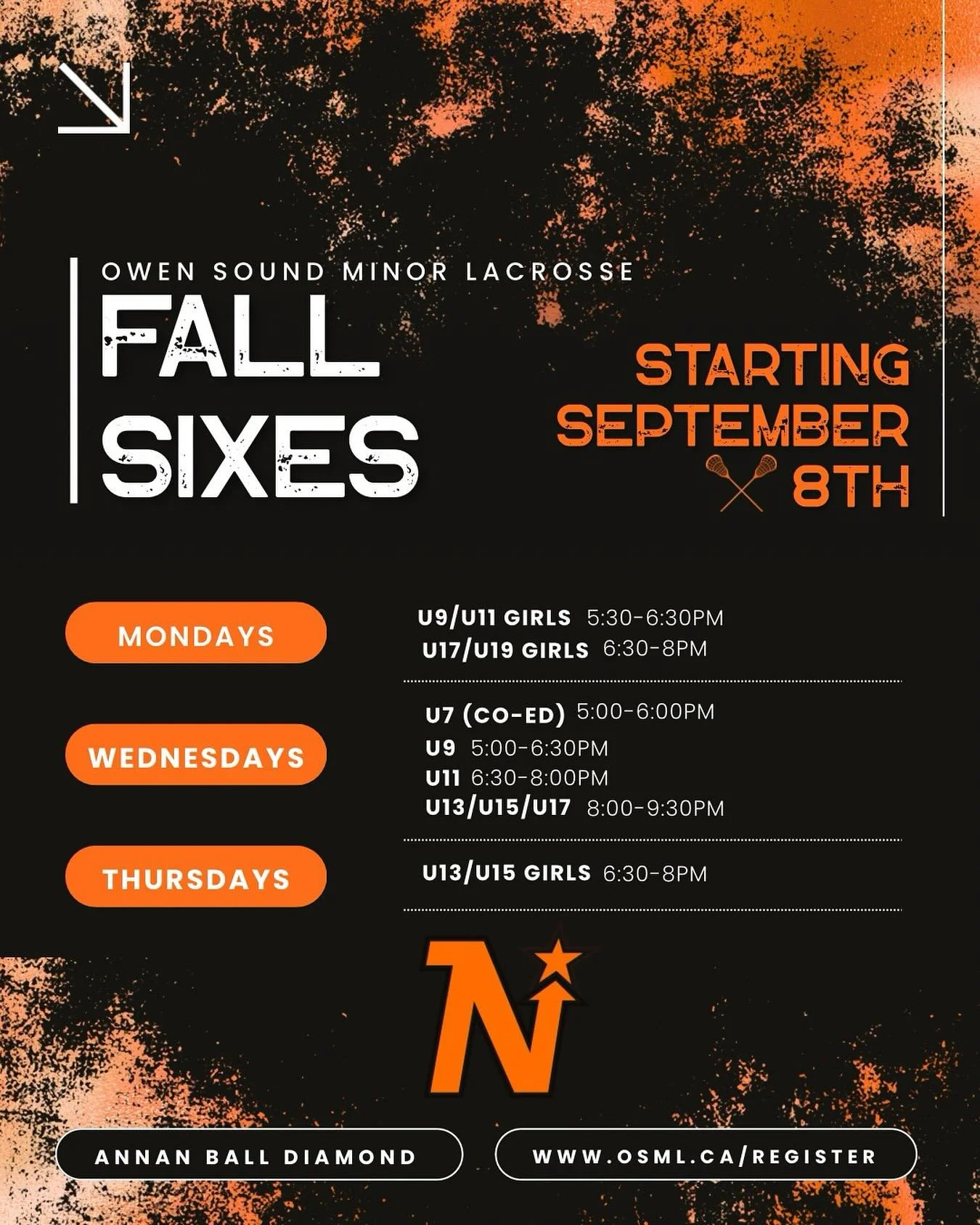 ⭐️ Still time to register for our Fall Sixes Program! ⭐️ Starts September 8th and runs until October 23rd!

➡️ U7 $75
➡️ U9 and above $100

There will be a Rep option for select age groups 🥍 Players MUST be registered in our local league to play any