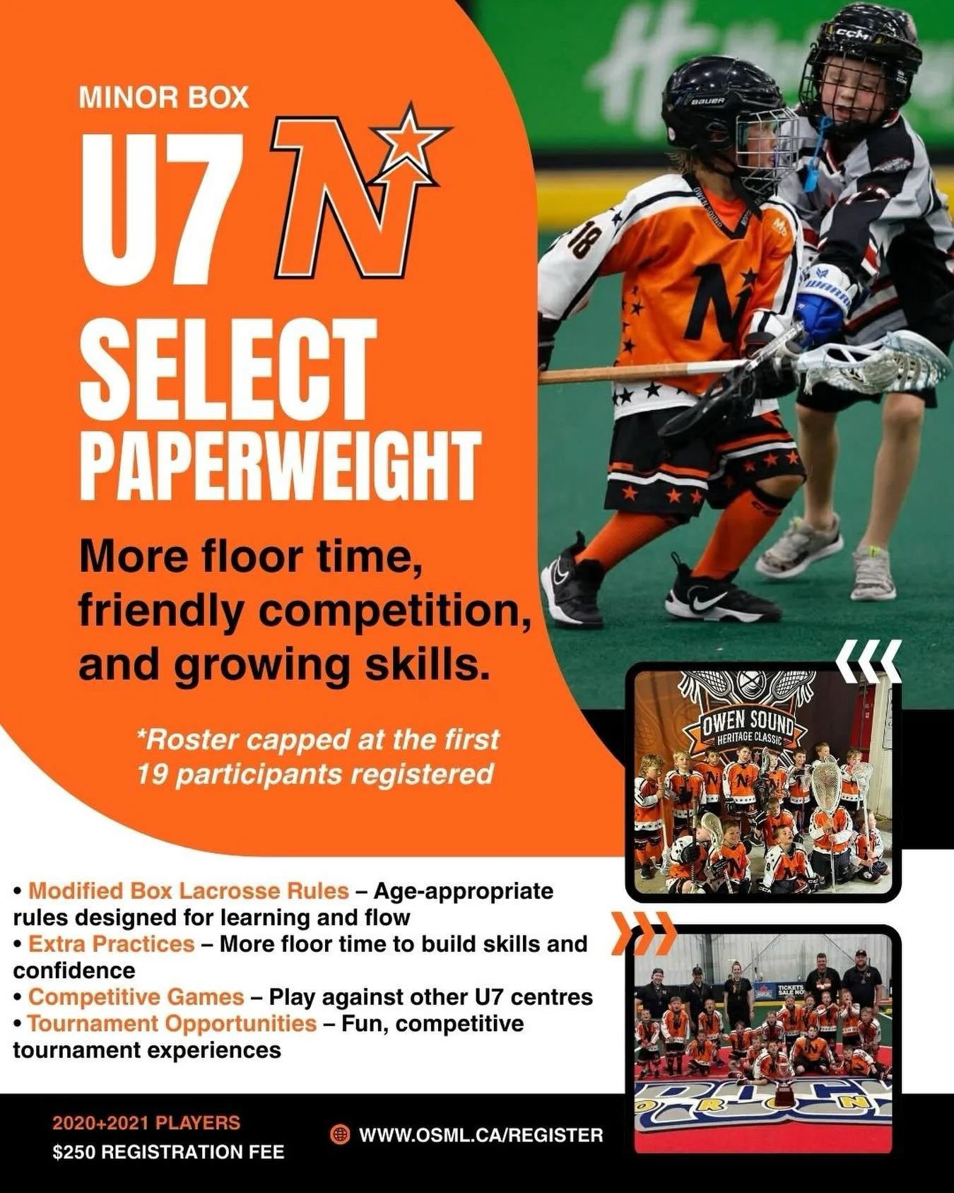 🥍 U7 SELECT REGISTRATION IS NOW OPEN! 🥍

Looking for a little extra floor time and friendly competition? Our U7 Select program is now open to 2020 &amp; 2021-born players ready to take the next step!

⭐ What&rsquo;s Included:
&bull; Register under 